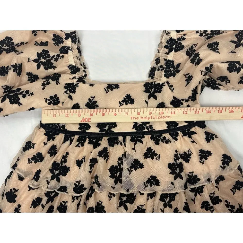 Janie and Jack Girls Grand Entrance Dress Almond Latte Floral Velvet Ruffle 10